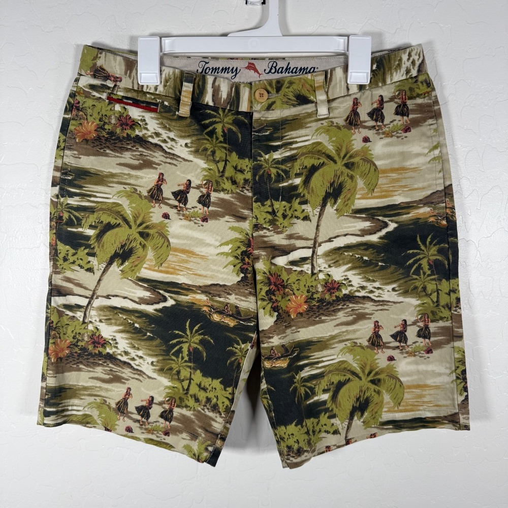 Tommy Bahama Shorts Mens 34 Hawaiian Island Floral Hula Tiki Palms Cotton Blend